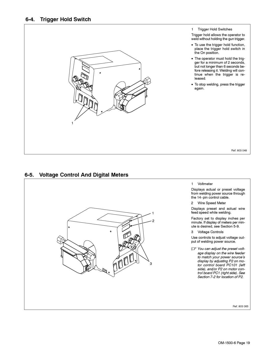 Miller Electric D-74D manual Voltage Control And Digital Meters, Trigger Hold Switches 