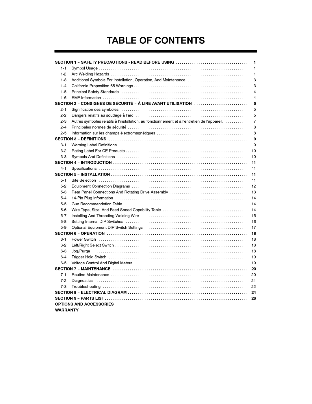 Miller Electric D-74D manual Table of Contents 