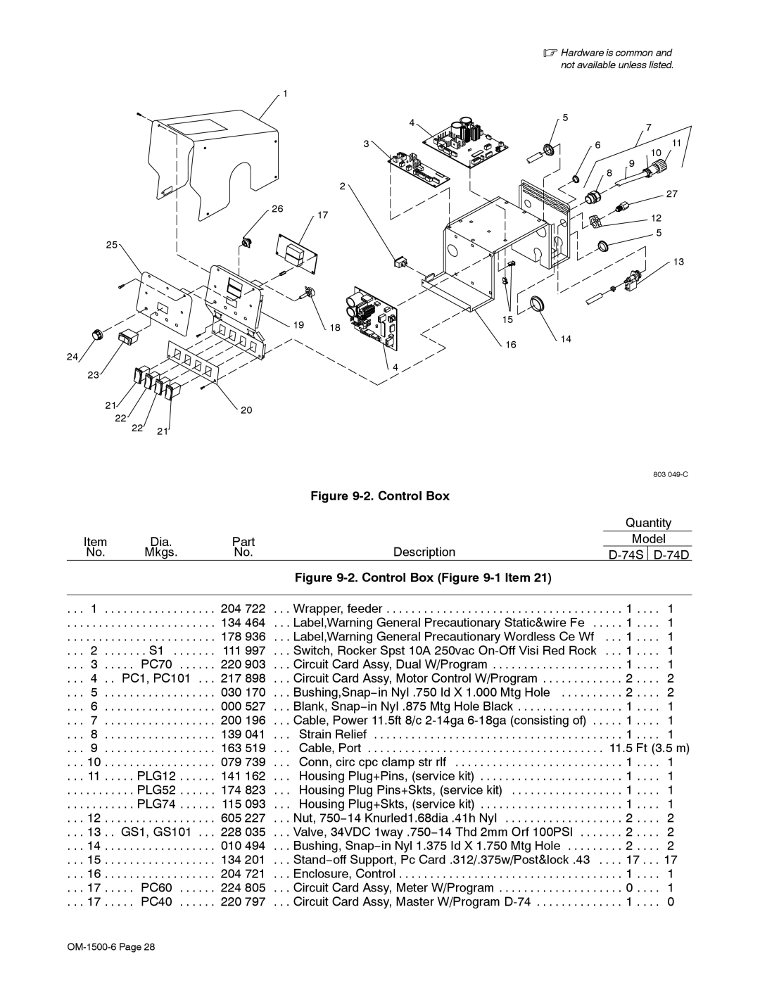 Miller Electric D-74D manual Control Box 