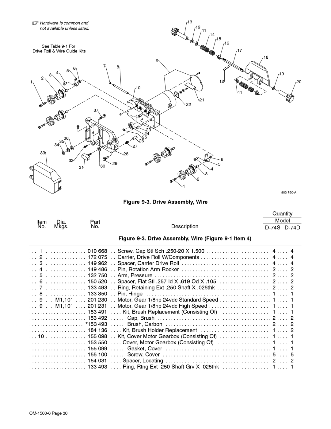 Miller Electric D-74D manual Drive Assembly, Wire -1Item 