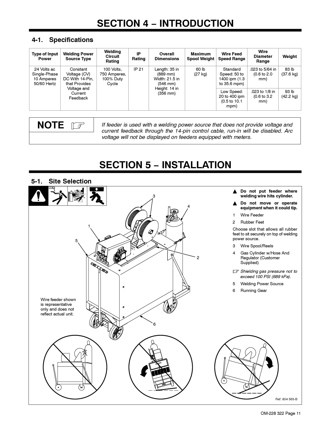 Miller Electric D-75D, D-75S manual Specifications, Site Selection, Welding Overall Maximum Wire Feed, Rating 