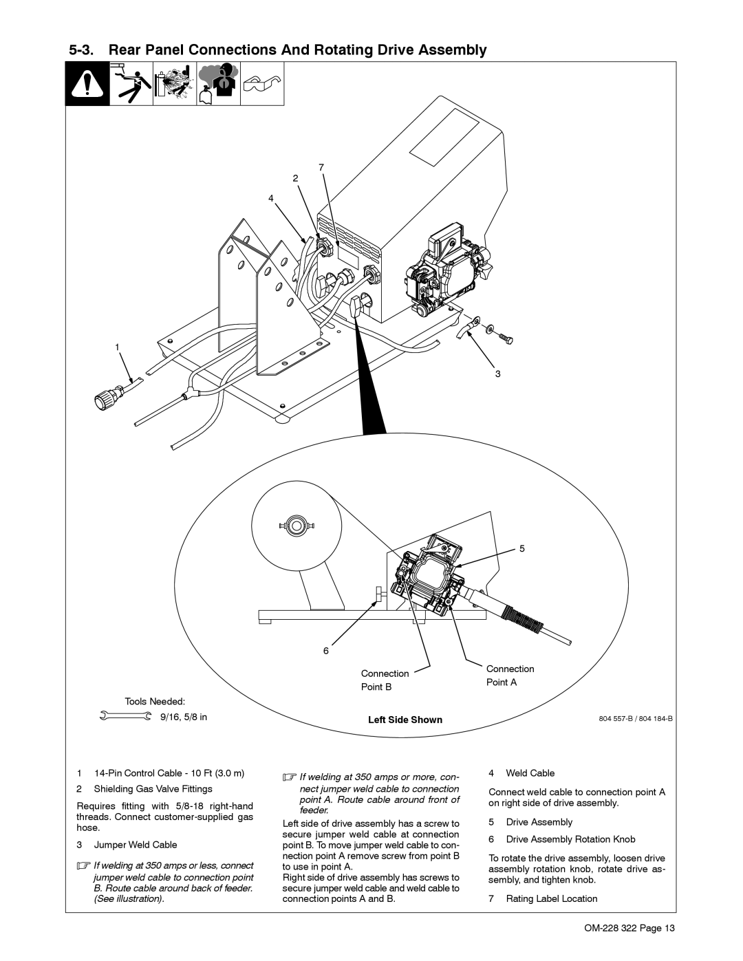 Miller Electric D-75D, D-75S manual Rear Panel Connections And Rotating Drive Assembly, Left Side Shown 