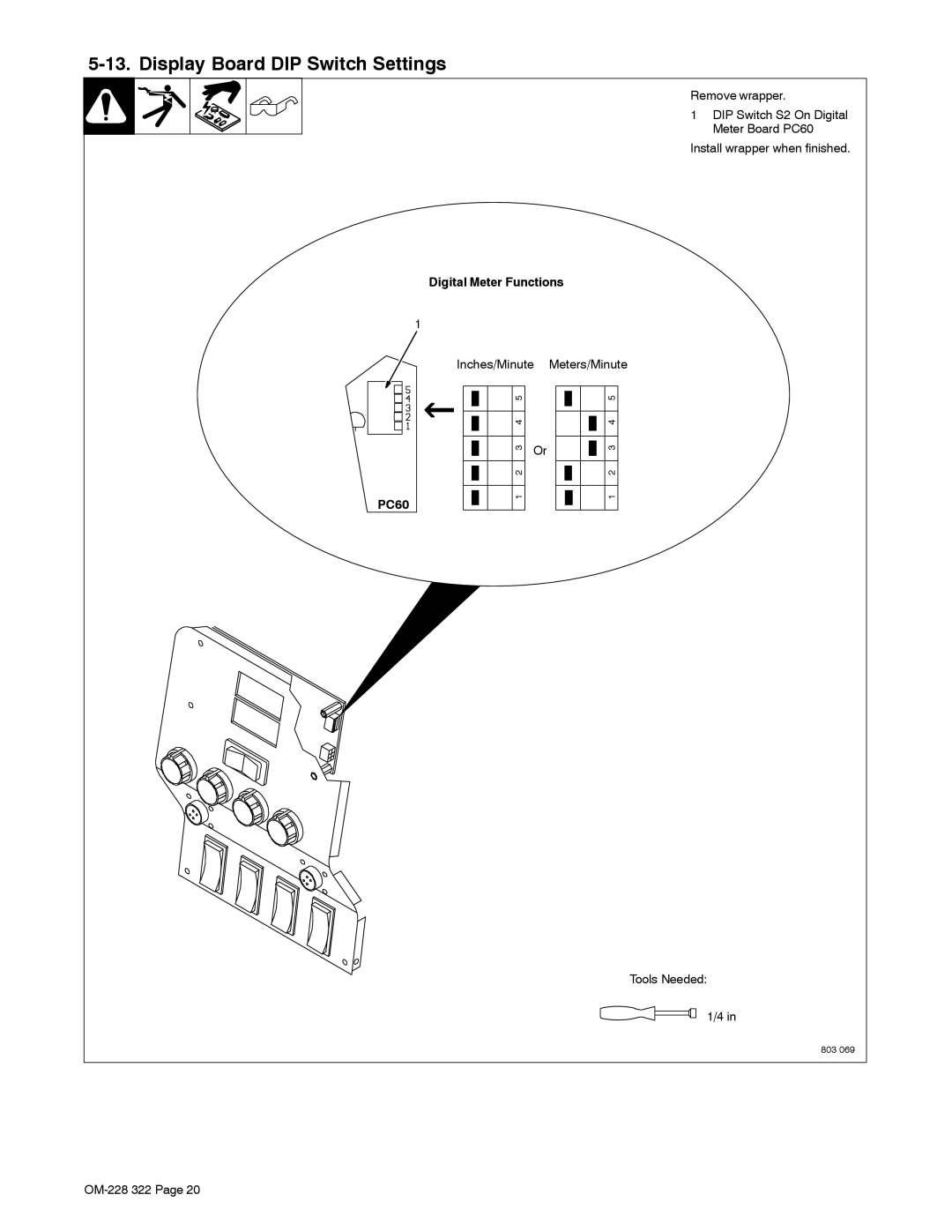 Miller Electric D-75S, D-75D manual Display Board DIP Switch Settings, PC60 