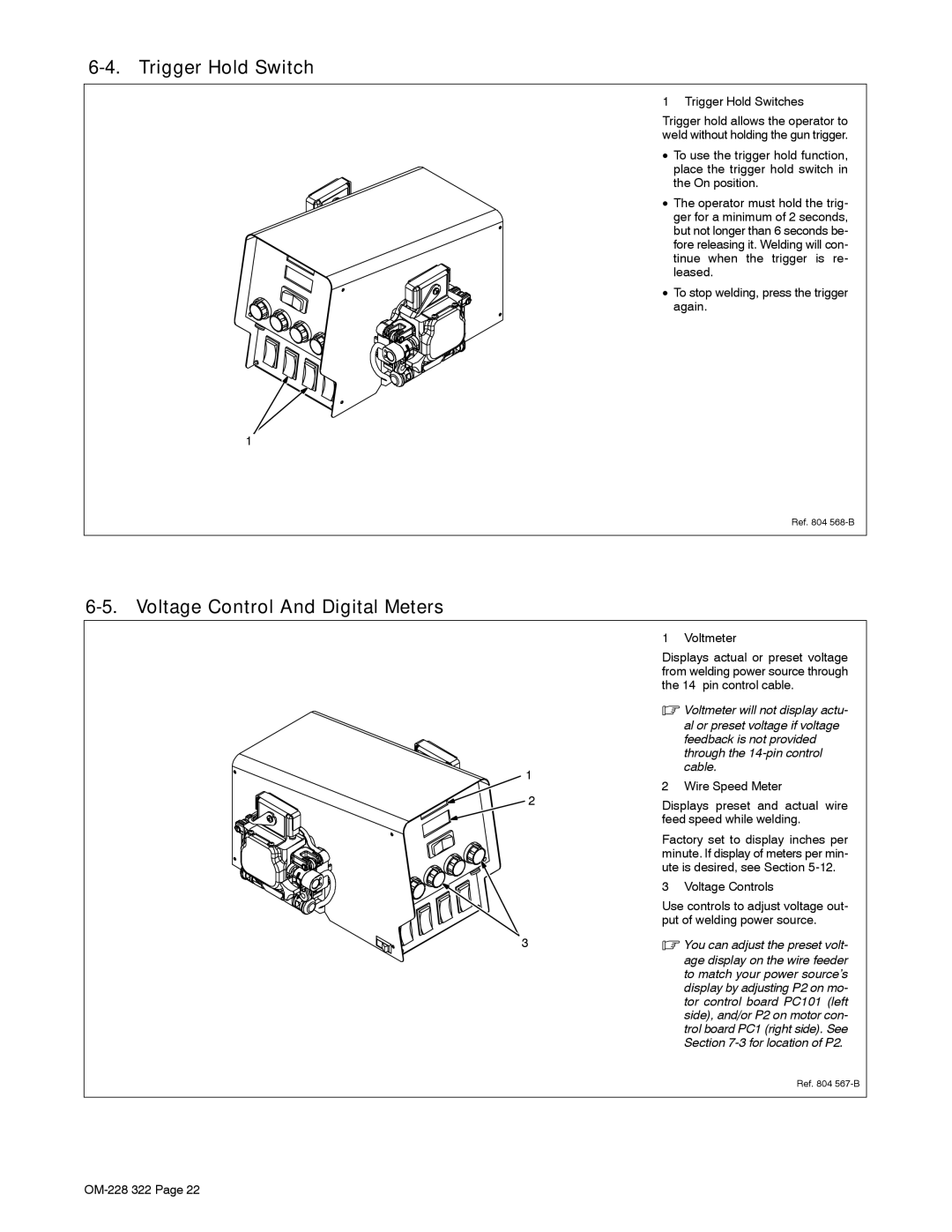 Miller Electric D-75S, D-75D manual Voltage Control And Digital Meters, Trigger Hold Switches 