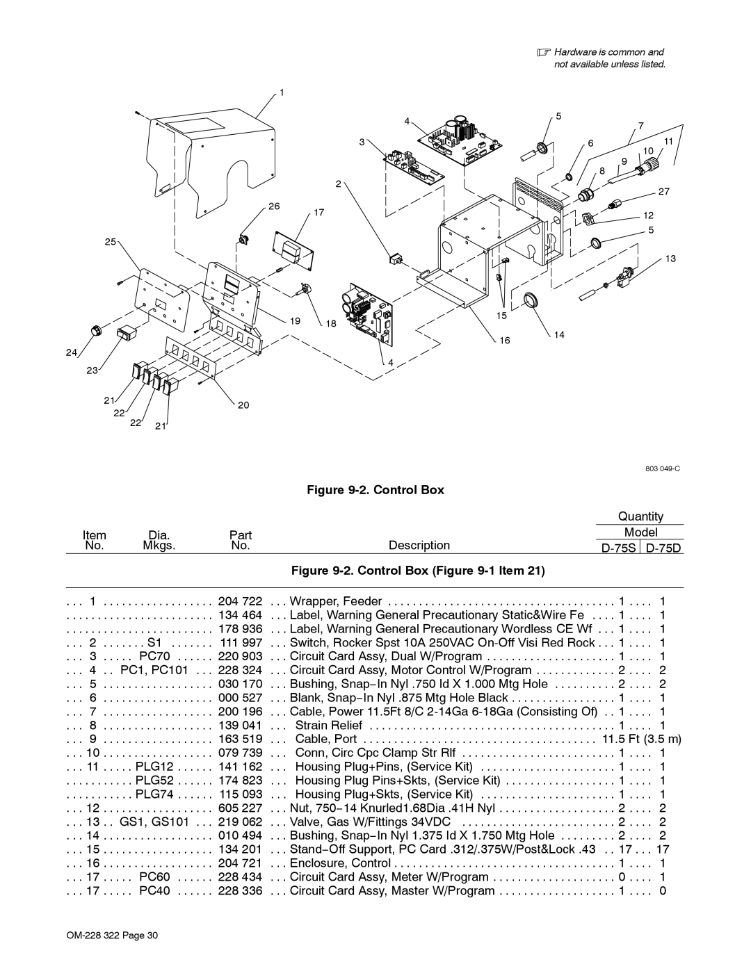 Miller Electric D-75S, D-75D manual Control Box 