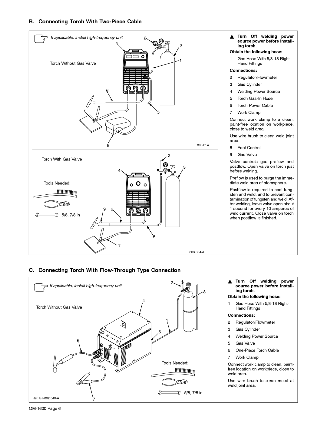 Miller Electric DB17V12R manual Connecting Torch With Two-Piece Cable, Connecting Torch With Flow-Through Type Connection 