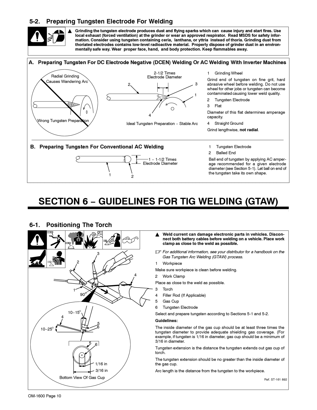 Miller Electric DB1712RDI25, DB1725RDI25 manual Guidelines for TIG Welding Gtaw, Preparing Tungsten Electrode For Welding 