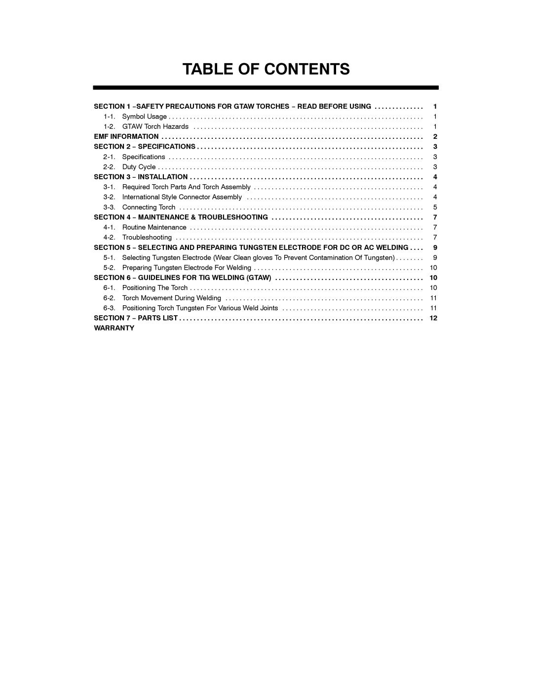 Miller Electric DB1725RDI25, DB17V12R, DB1712RDI25 manual Table of Contents 