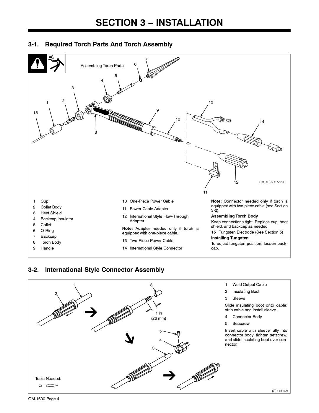 Miller Electric DB1712RDI25 Installation, Required Torch Parts And Torch Assembly, International Style Connector Assembly 