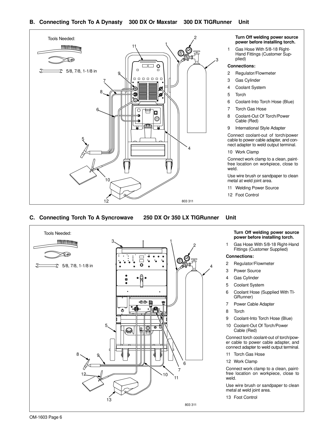 Miller Electric DB1825R, DB1812R manual Connections 