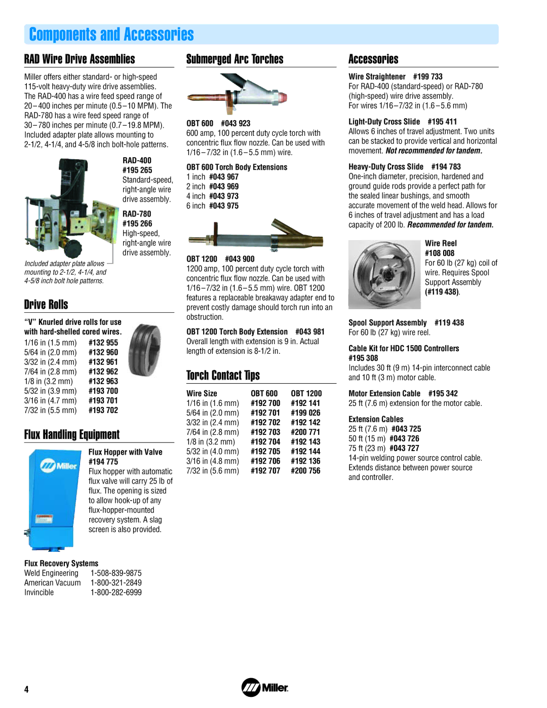 Miller Electric DC 650 manual Components and Accessories 