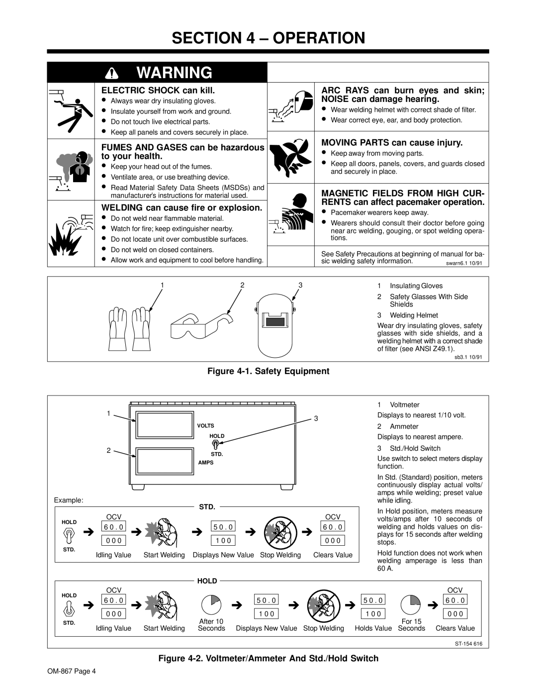 Miller Electric Digi-Meter RMS (AC-DC) owner manual Operation, Electric Shock can kill ARC Rays can burn eyes and skin 