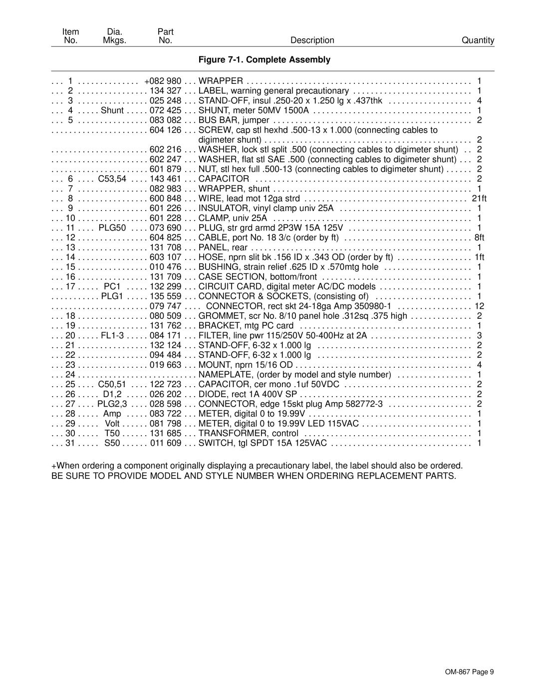 Miller Electric Digi-Meter RMS (AC-DC) owner manual PLG50 