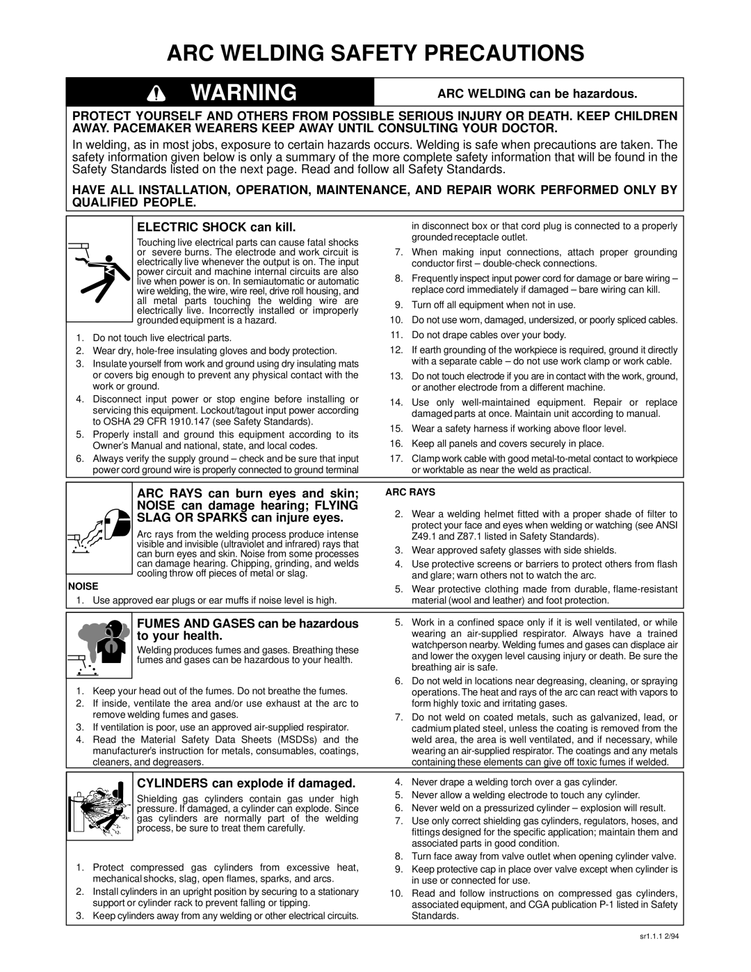 Miller Electric Digi-Meter RMS (AC-DC) owner manual ARC Welding Safety Precautions 