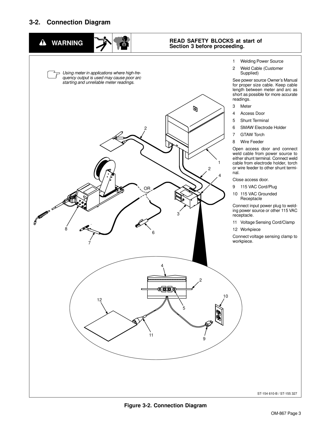 Miller Electric Digi-Meter RMS (AC-DC) owner manual Read Safety Blocks at start of before proceeding, Connection Diagram 