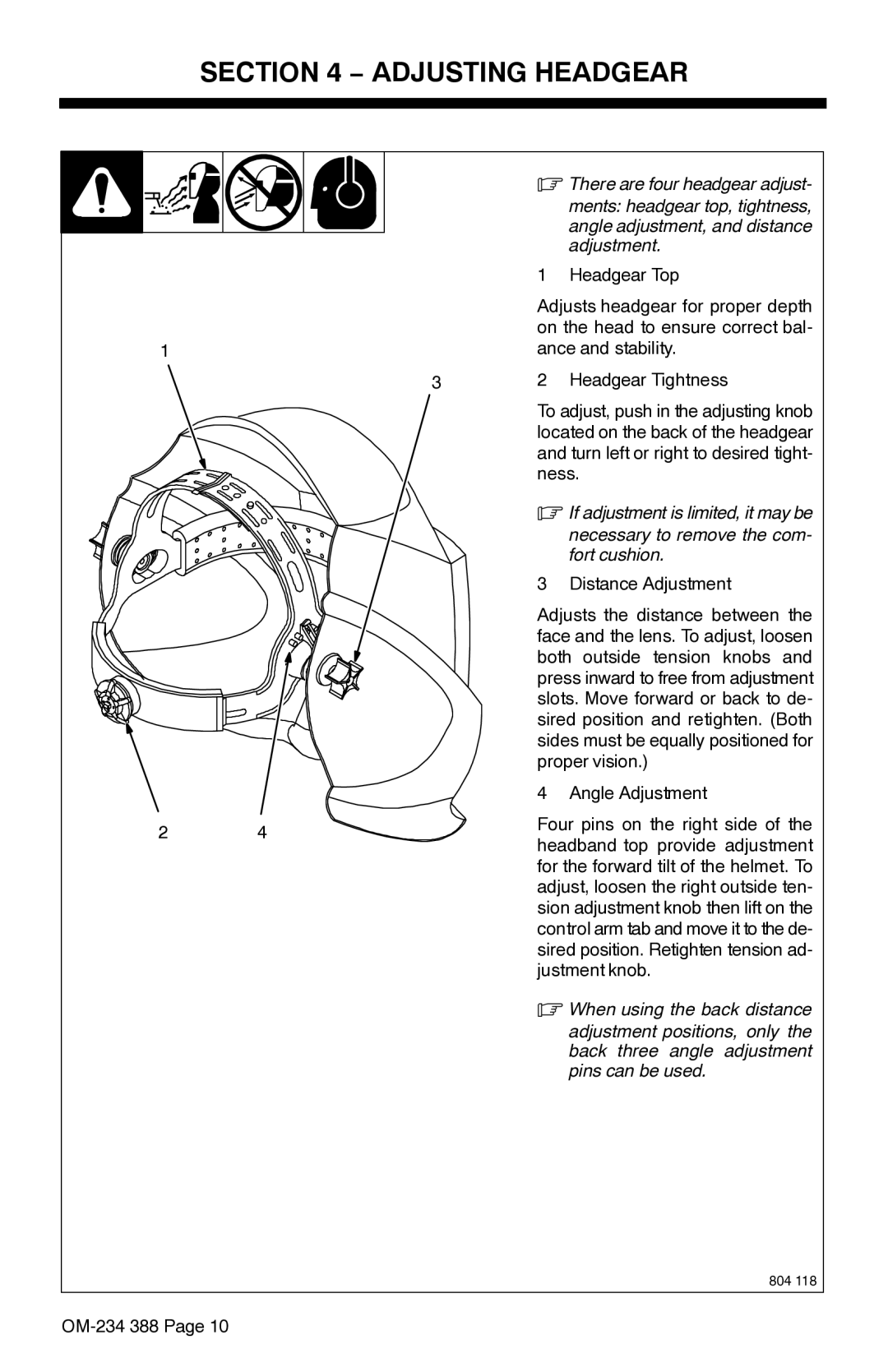 Miller Electric Digital Elitet manual Adjusting Headgear 