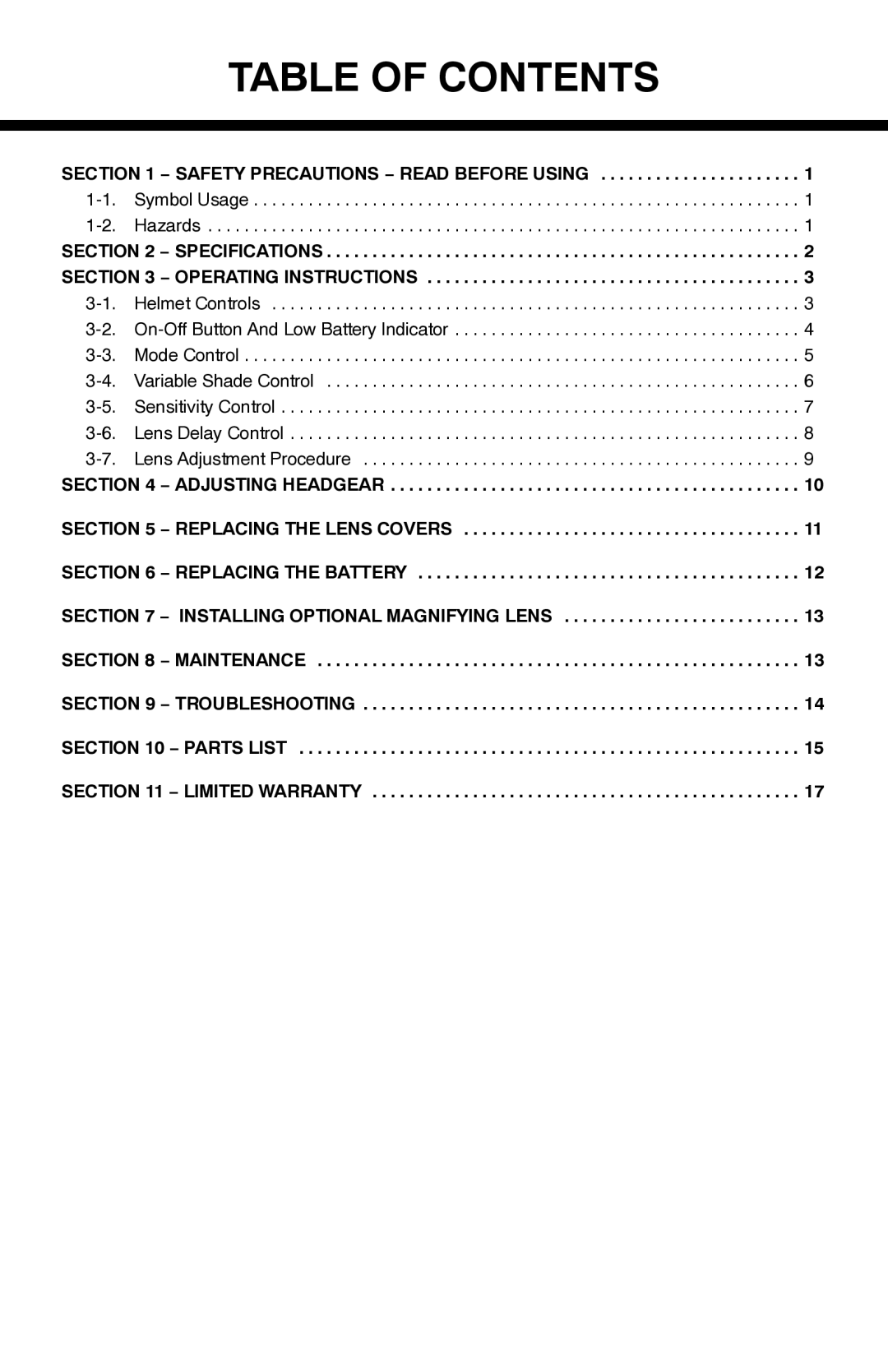 Miller Electric Digital Elitet manual Table of Contents 