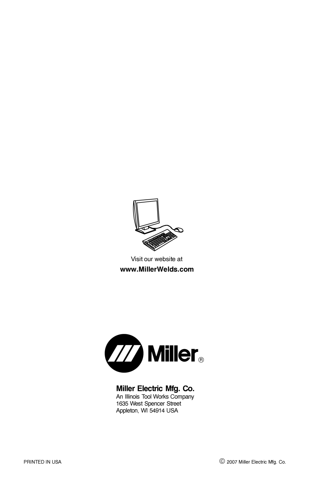 Miller Electric Digital Elitet manual Miller Electric Mfg. Co, Visit our website at 