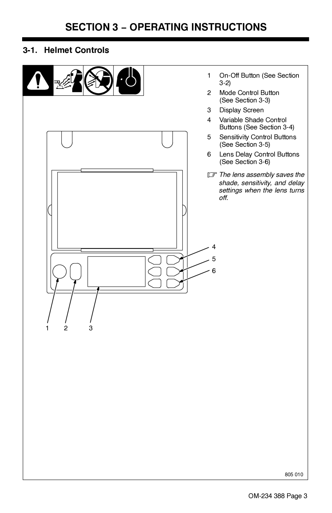 Miller Electric Digital Elitet manual Operating Instructions, Helmet Controls 