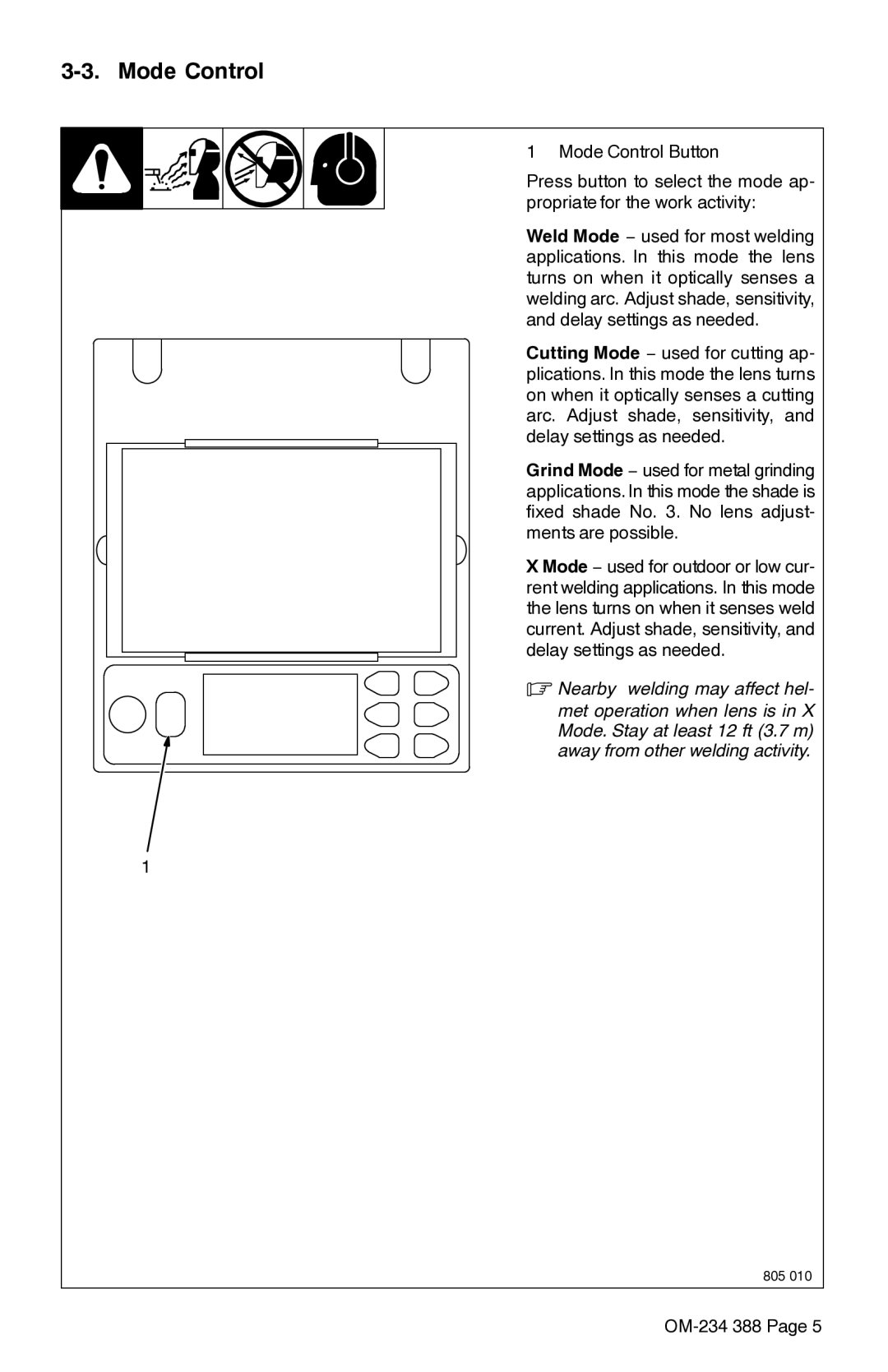 Miller Electric Digital Elitet manual Mode Control, Nearby welding may affect hel 