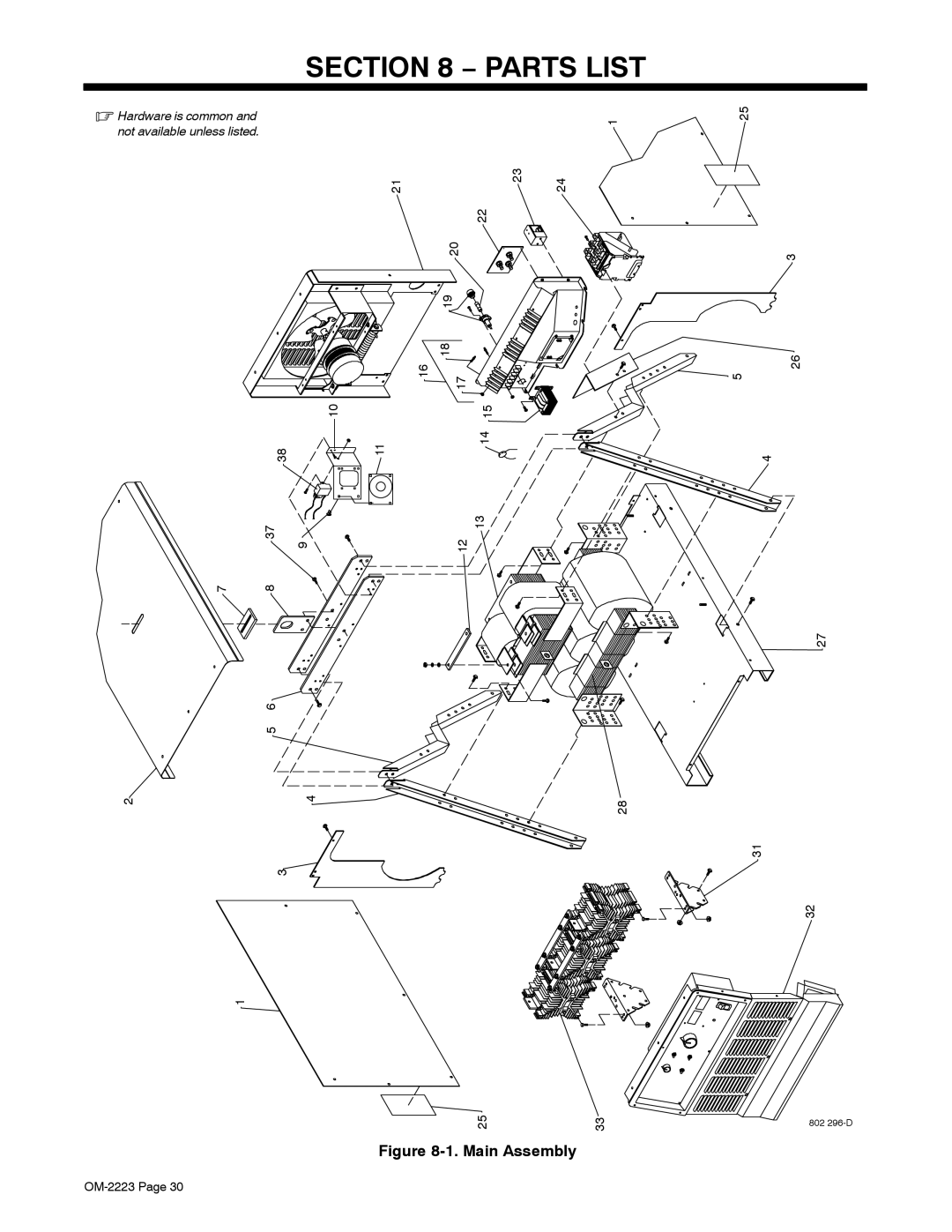 Miller Electric Dimension 1000 manual Parts List 