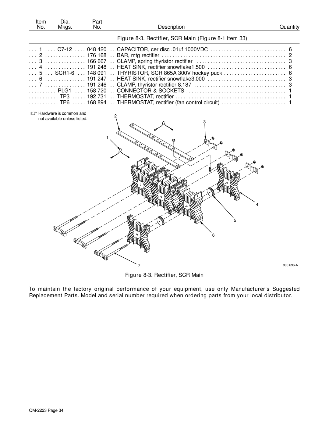 Miller Electric Dimension 1000 manual Rectifier, SCR Main -1Item 