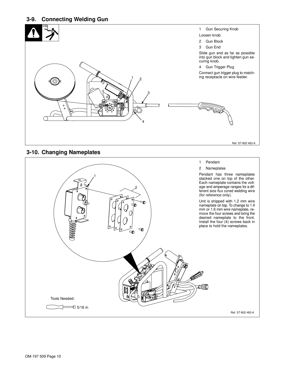 Miller Electric DS-2 manual Connecting Welding Gun, Changing Nameplates 