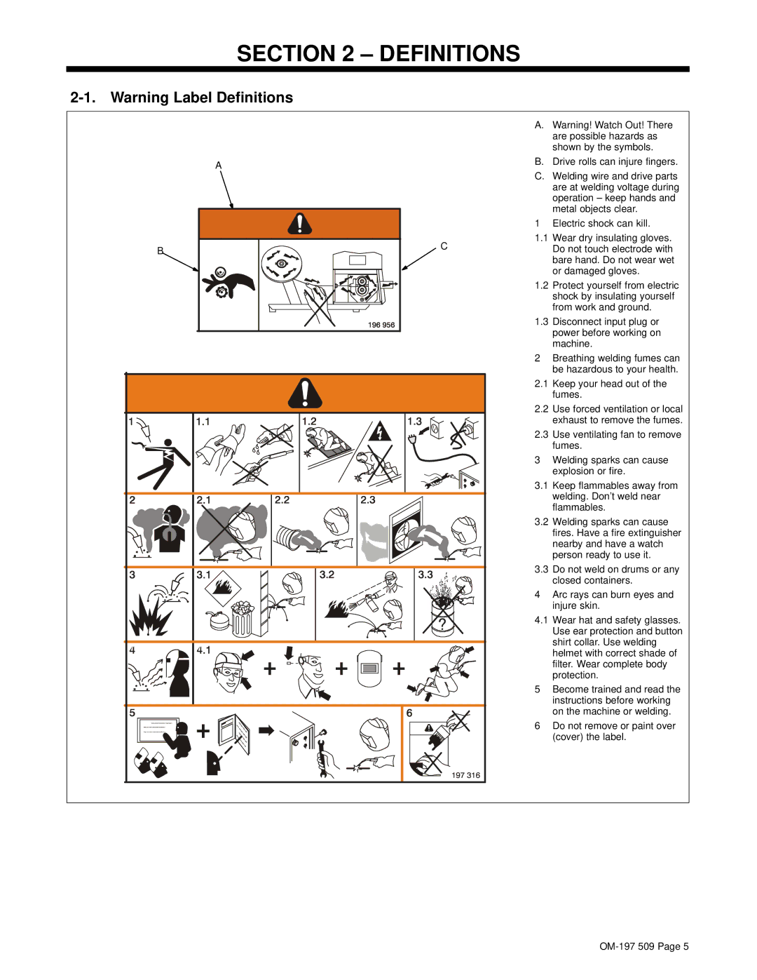 Miller Electric DS-2 manual Definitions 