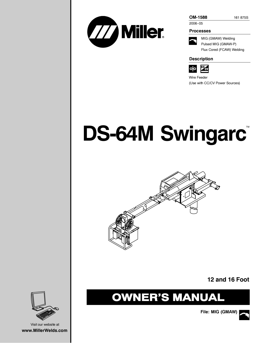 Miller Electric DS-64M Swingarc manual OM-1588161 875S, Processes, Description, File MIG Gmaw 