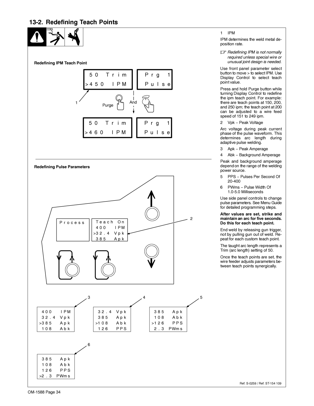 Miller Electric DS-64M Swingarc manual Redefining Teach Points, Redefining IPM Teach Point, Redefining Pulse Parameters 