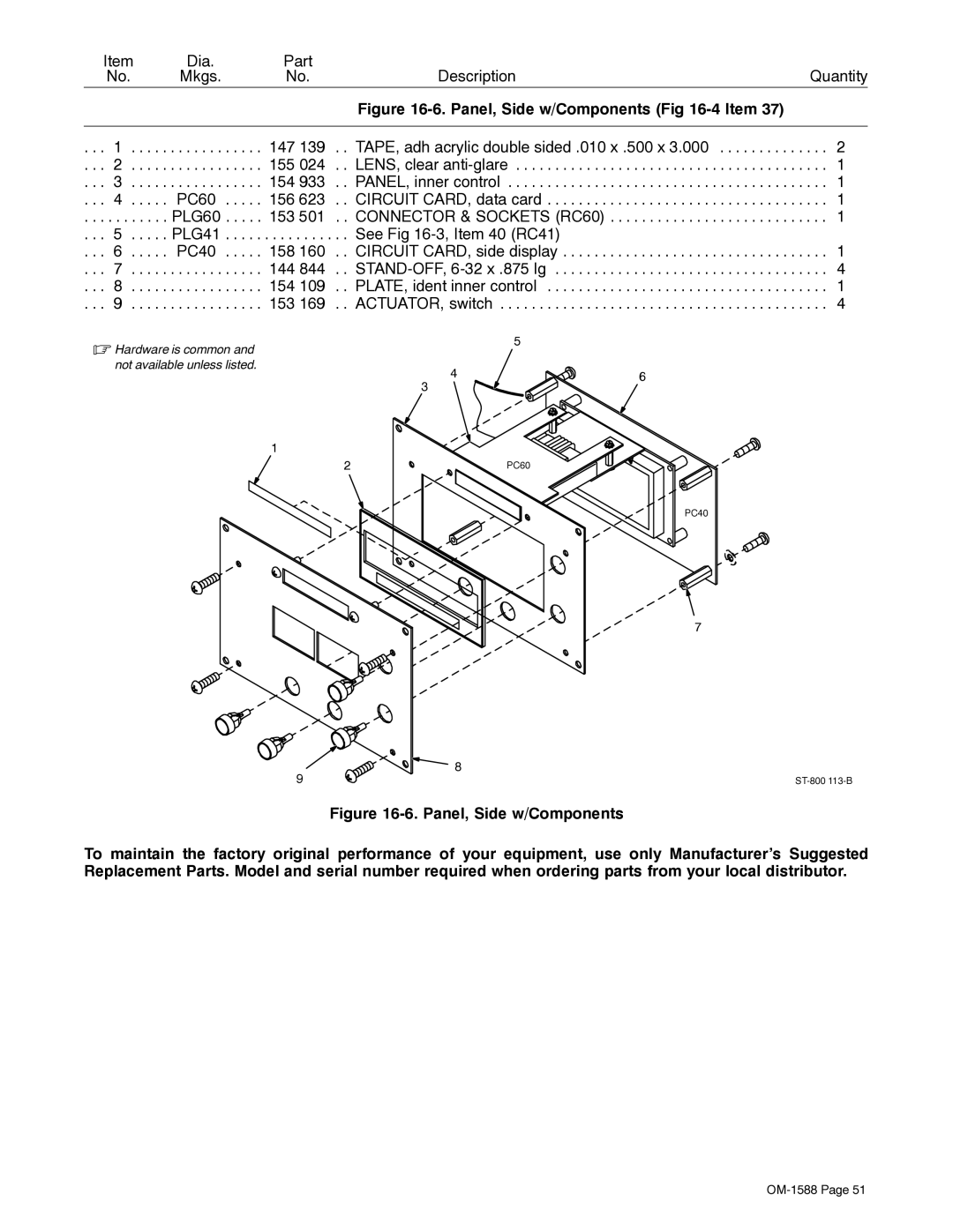 Miller Electric DS-64M Swingarc manual Panel, Side w/Components -4 Item 