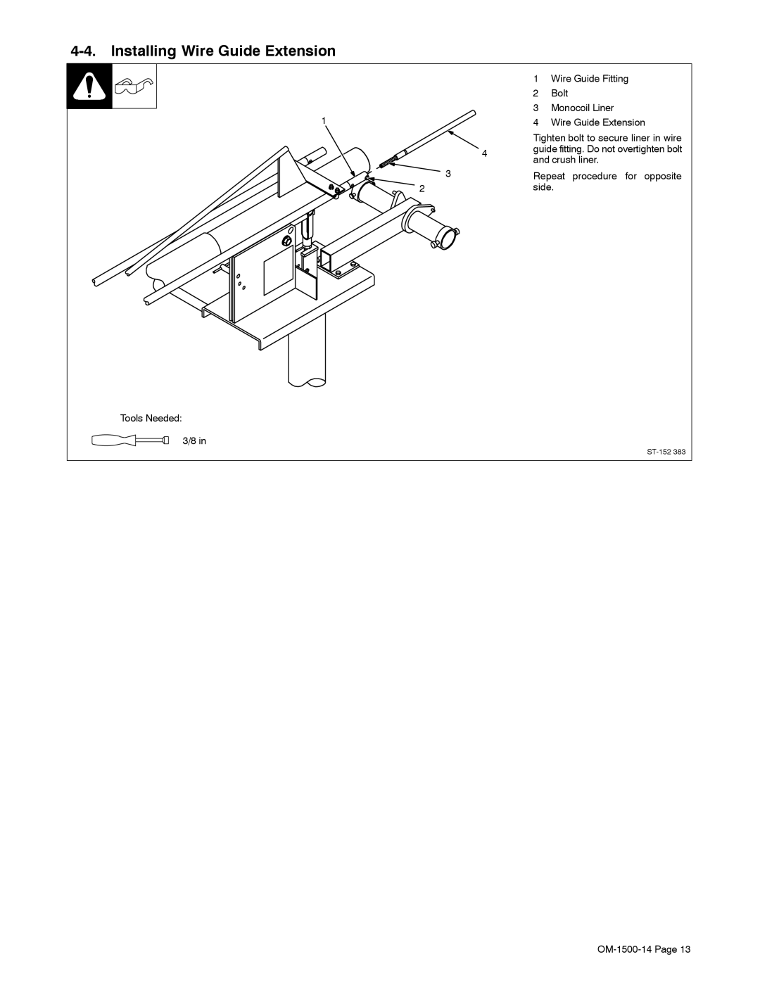 Miller Electric and DS-74DX16, DS-74DX12 manual Installing Wire Guide Extension 