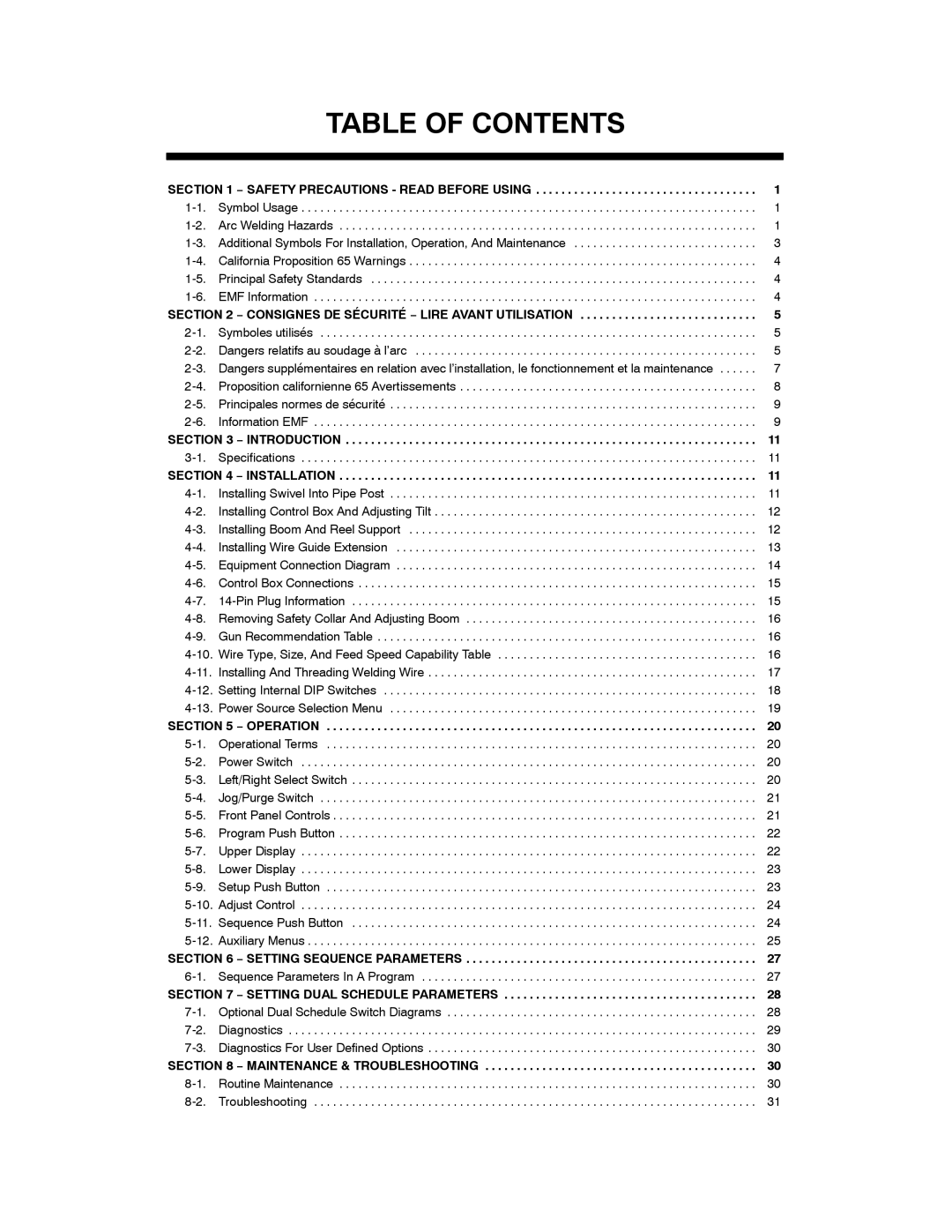 Miller Electric and DS-74DX16, DS-74DX12 manual Table of Contents 