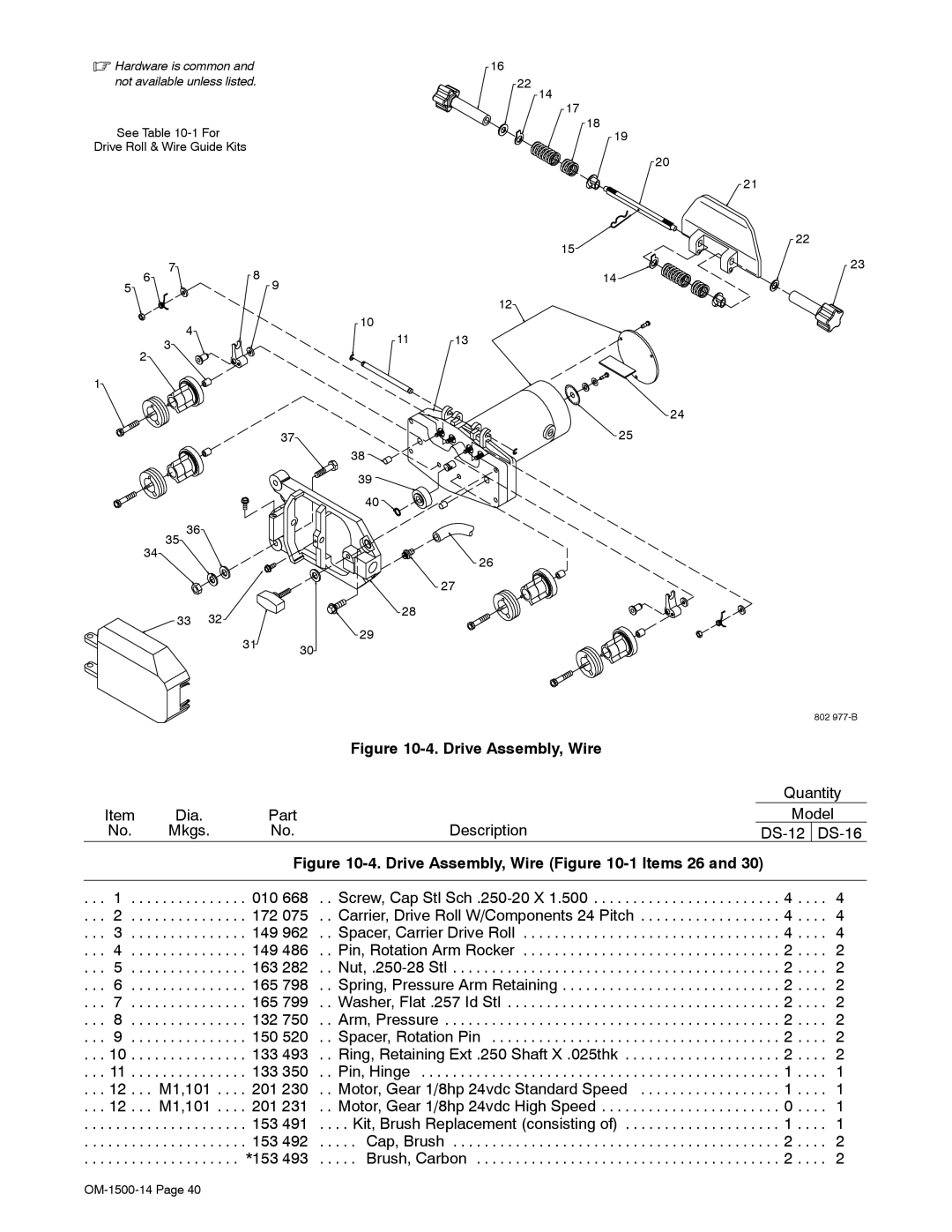 Miller Electric DS-74DX12, and DS-74DX16 manual Drive Assembly, Wire -1Items 26 