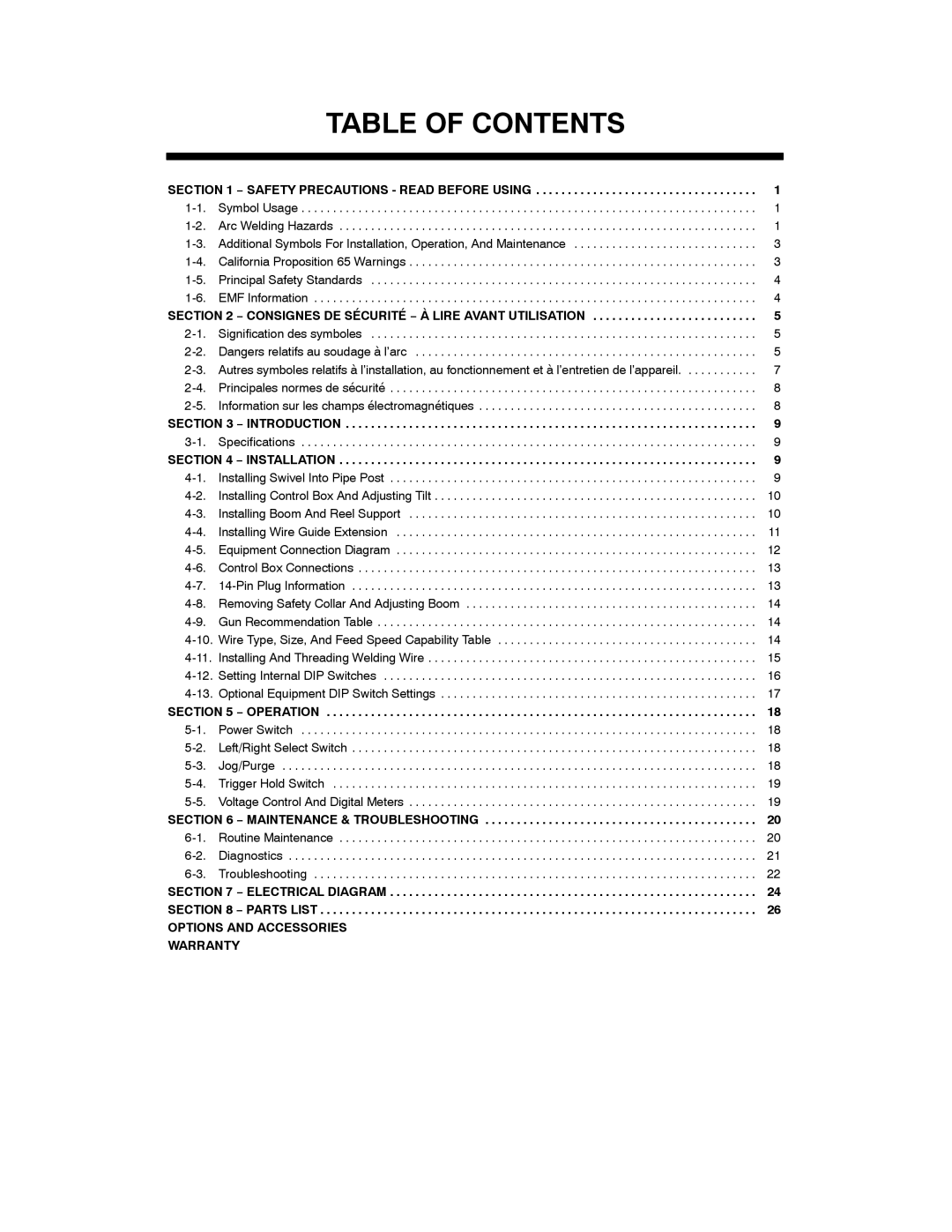 Miller Electric and DS-74D16, DS-74S12, DS-74S16, DS-74D12 manual Table of Contents 