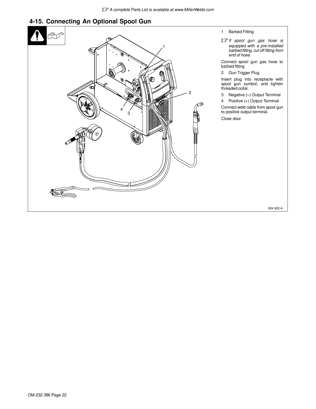 Miller Electric DVI-2 R manual Connecting An Optional Spool Gun 