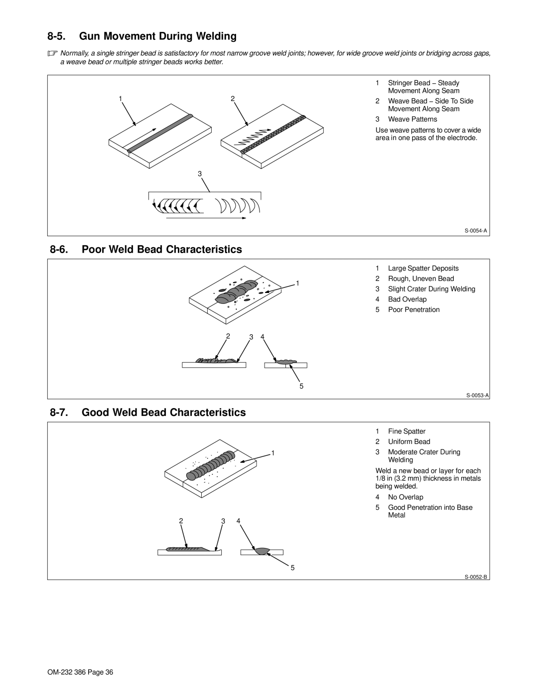 Miller Electric DVI-2 R manual Gun Movement During Welding, Poor Weld Bead Characteristics, Good Weld Bead Characteristics 