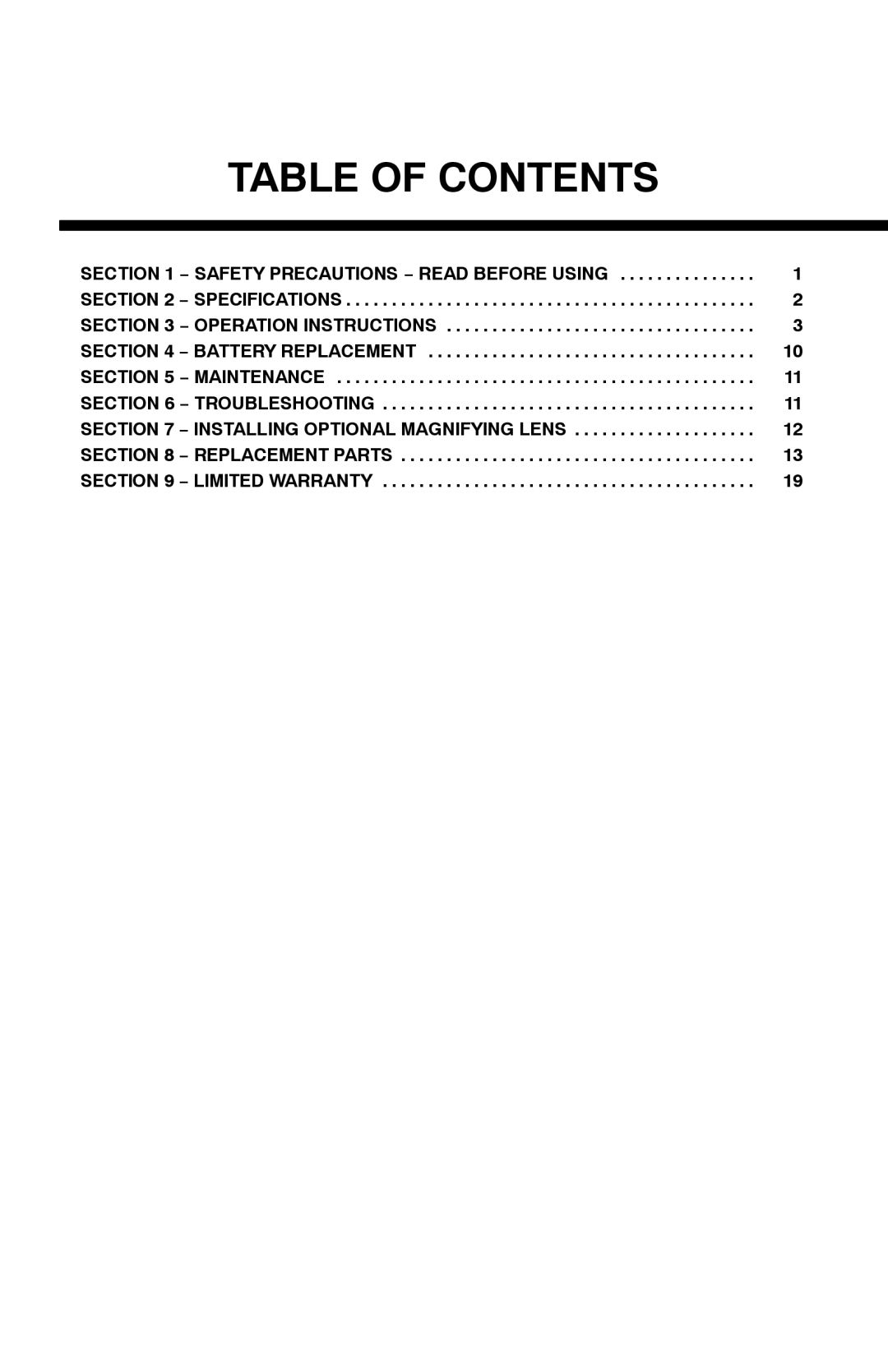 Miller Electric XLix, Elitet manual Table of Contents 