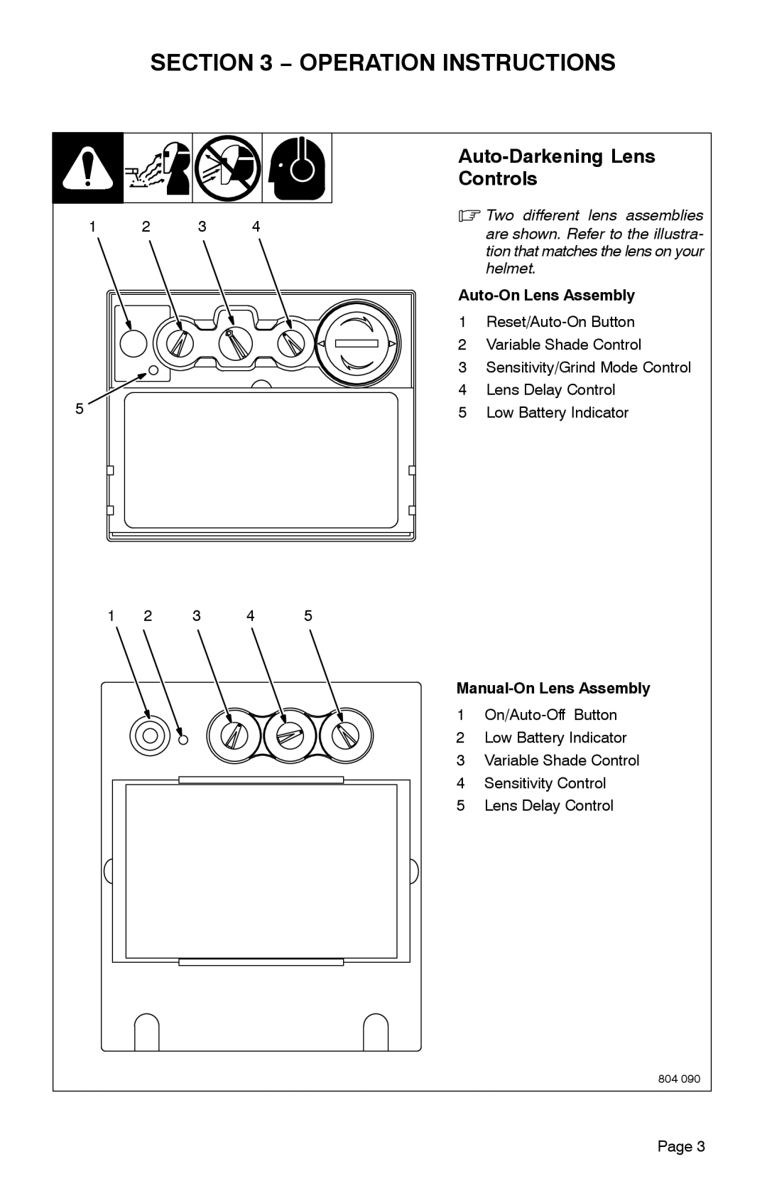 Miller Electric XLix, Elitet manual Operation Instructions, Auto-Darkening Lens Controls 