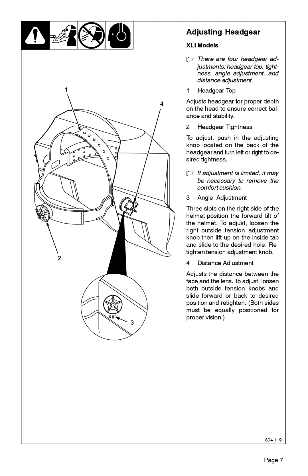 Miller Electric Elitet, XLix manual Adjusting Headgear 