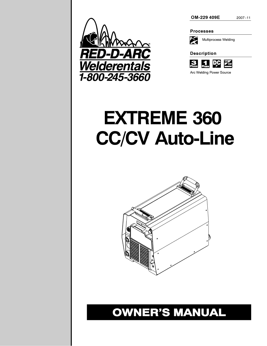 Miller Electric EXTREME 360 manual OM-229 409E, Processes, Description, 2007−11 