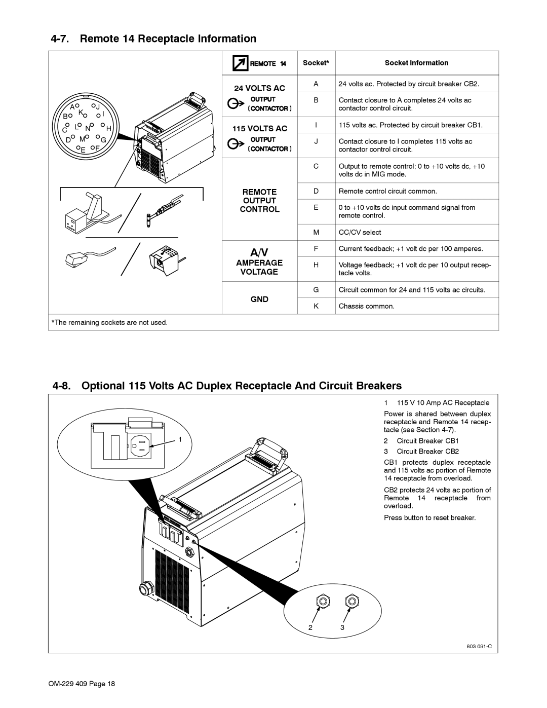 Miller Electric EXTREME 360 manual Remote 14 Receptacle Information, Socket Information 