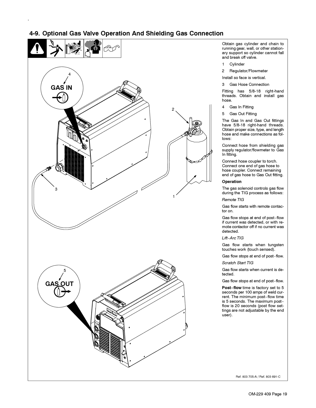 Miller Electric EXTREME 360 manual Optional Gas Valve Operation And Shielding Gas Connection 