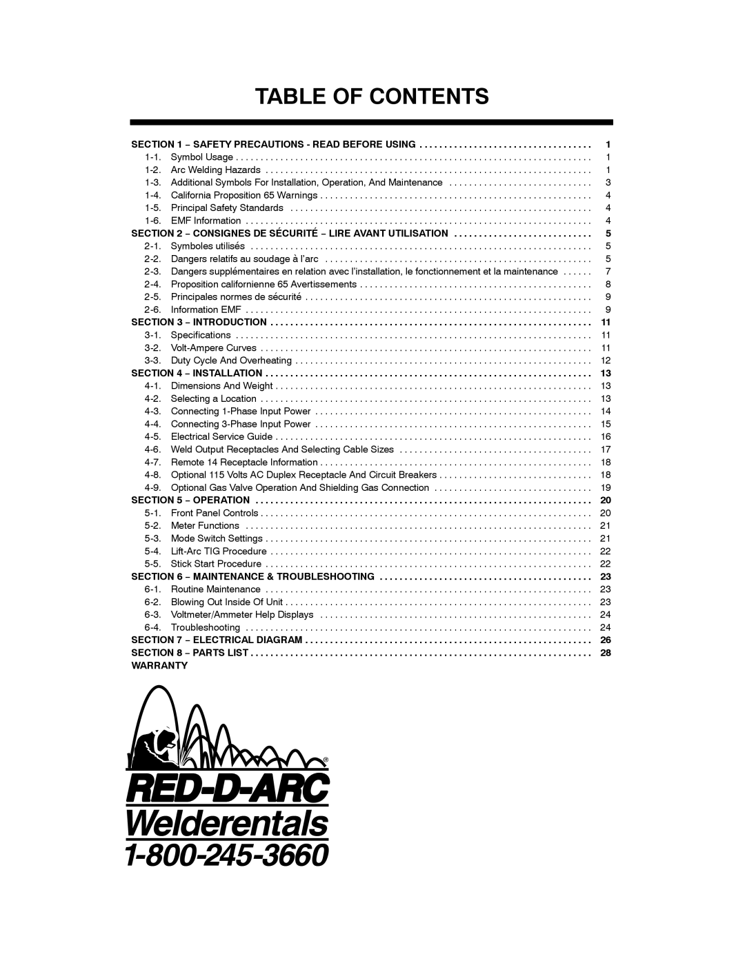 Miller Electric EXTREME 360 manual Table of Contents 