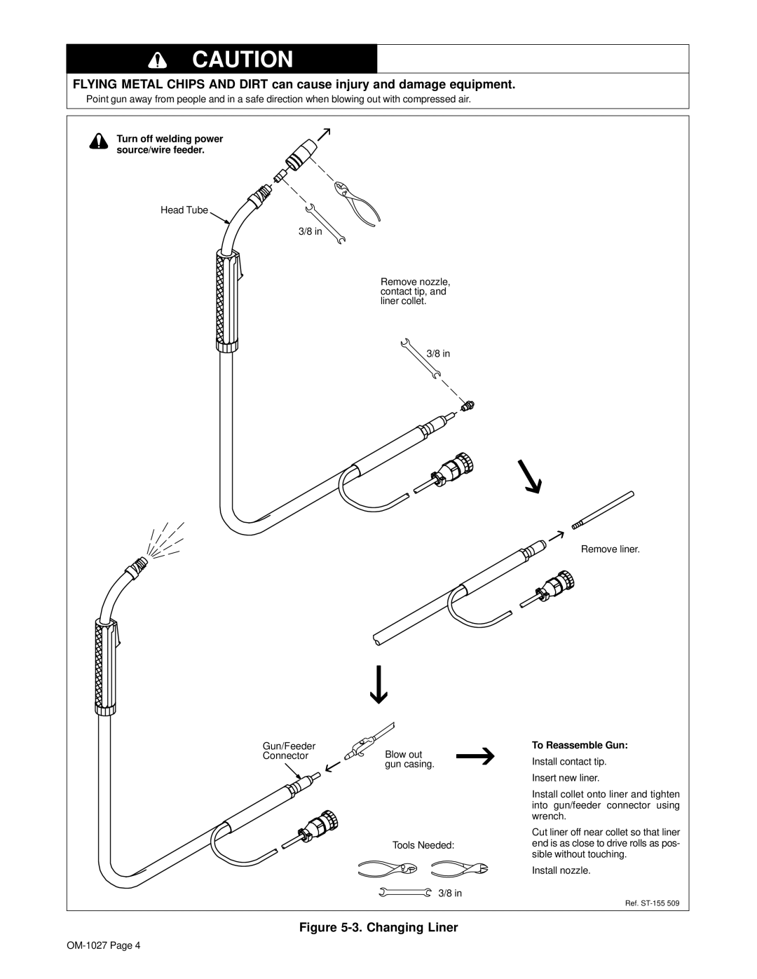 Miller Electric GA-16C1 manual Changing Liner, To Reassemble Gun 