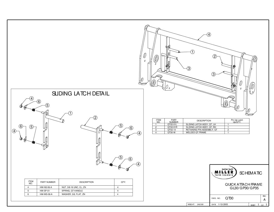 Miller Electric GP30 owner manual Sliding Latch Detail, Quick Attach Frame 