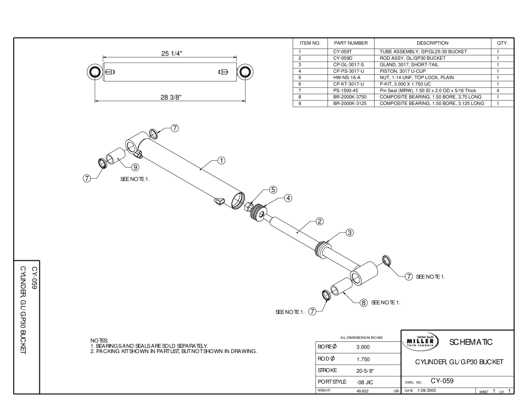 Miller Electric owner manual CYLINDER, GL/GP30 Bucket 