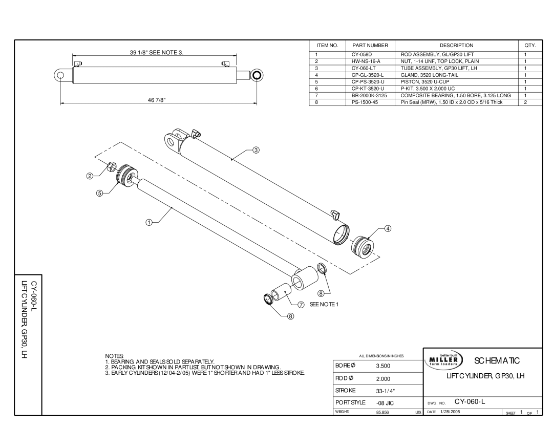 Miller Electric owner manual Lift CYLINDER, GP30, LH 