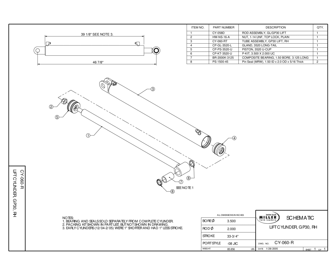 Miller Electric owner manual CY-060-R, Lift CYLINDER, GP30, RH 