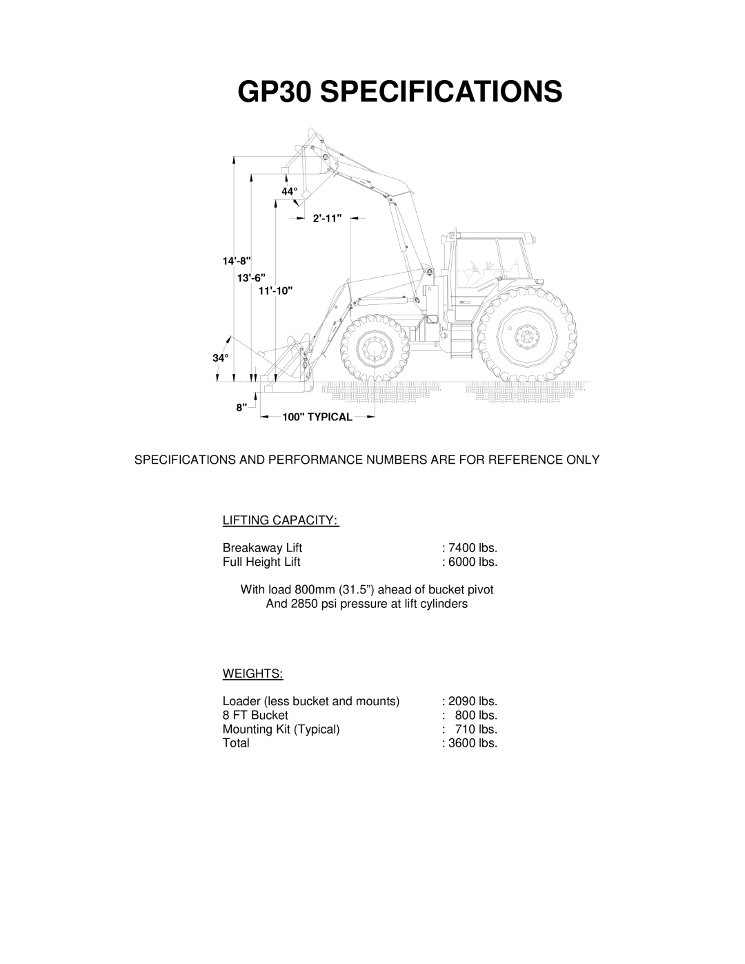 Miller Electric owner manual GP30 Specifications, Lifting Capacity 